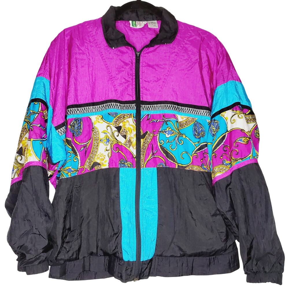 Vintage 80s BOLO Spirit Windbreaker Track Suit Jacket Med Pockets Full Zip up
